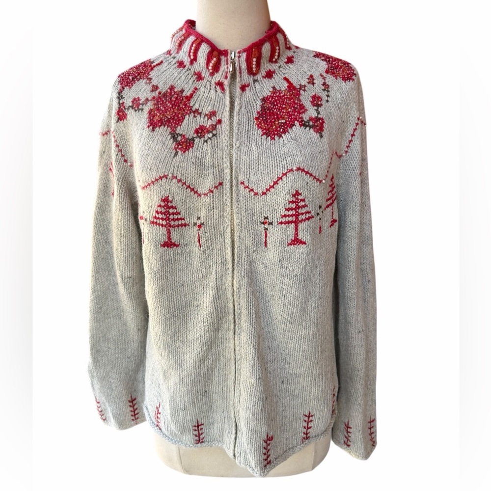 Late‎ 1990s/Y2K Villager Sport Full Zip Mock-Neck Fair Isle Landscape Cardigan